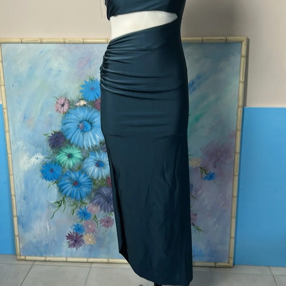 Eugenia Fernandez  One-Shoulder Teal Dress Ruched Side Maxi Open side small - Picture 5 of 17